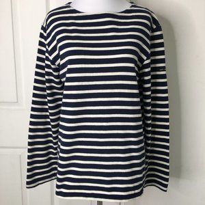 Saint James Womens Long Sleeve Striped Blue and White T Shirt Size Small